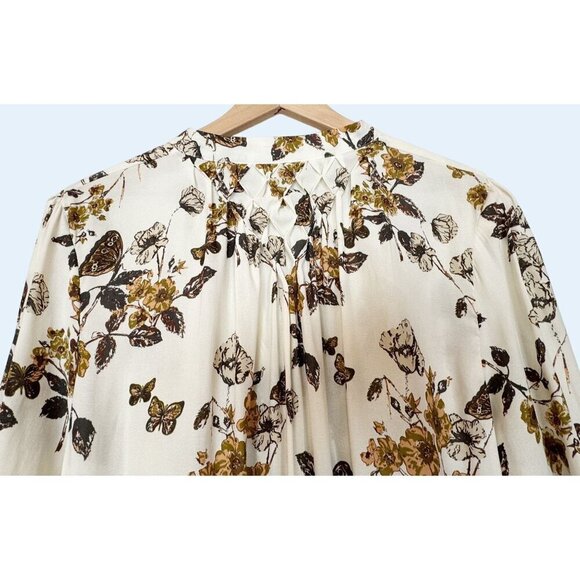 FREE PEOPLE Pebble Crepe Floral Tunic Bell Sleeve Boho Top Size S - Picture 6 of 7